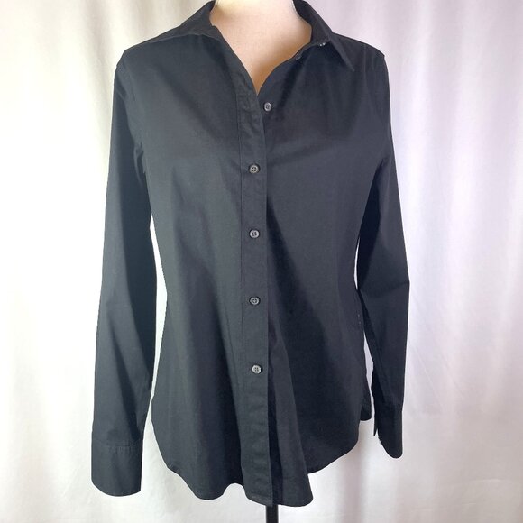 J. Crew Tops - J Crew Slim Fit Black Cotton Stretch Button Down Shirt Long Sleeve Size 12 TALL